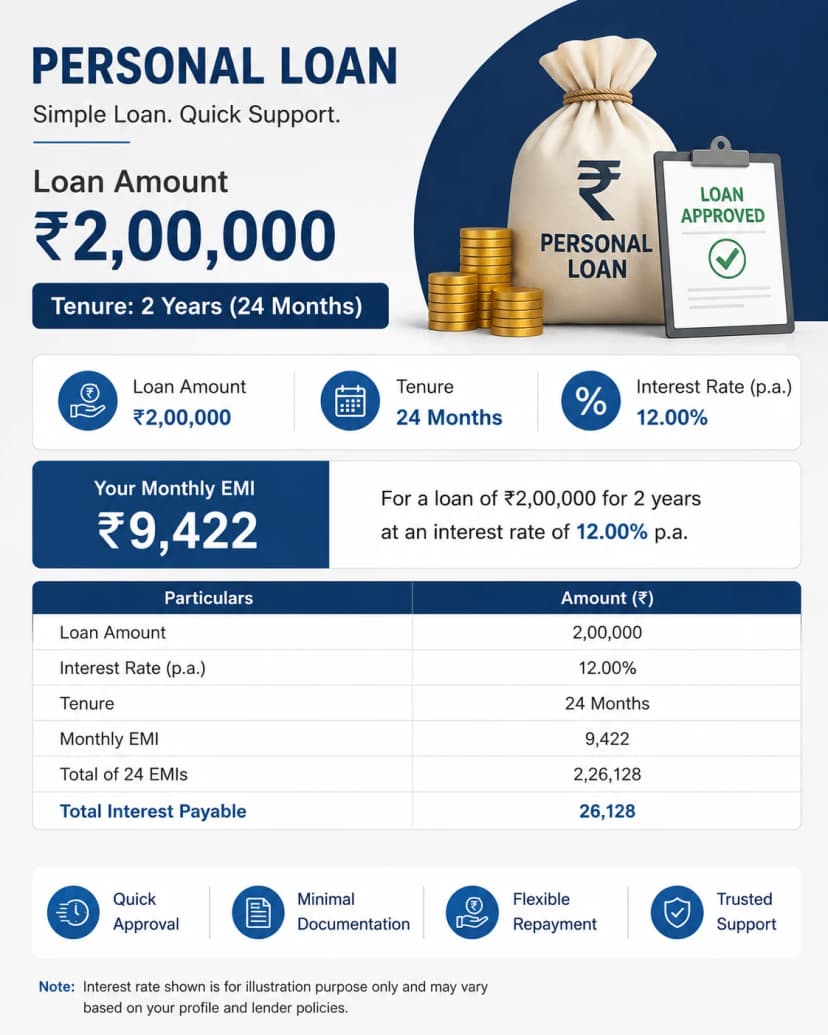 2 Lakh Personal Loan EMI for 2 Years