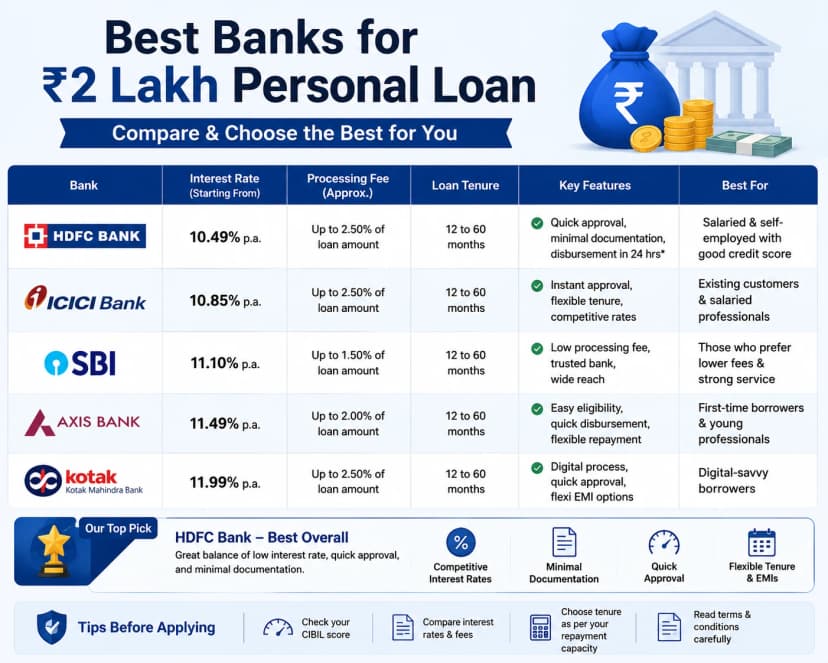 Best Bank for 2 Lakh Personal Loan in India (2026)