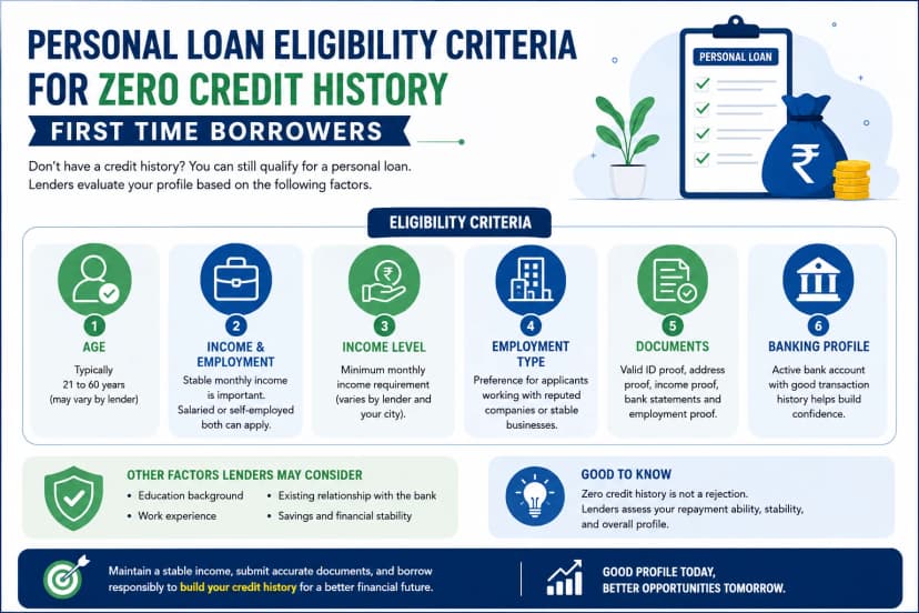personal loan eligibility criteria for zero credit history first time borrowers