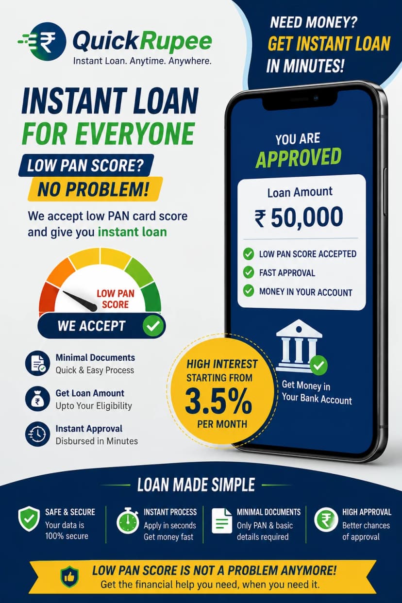 instant loan app that accepts low pan card score with high interest