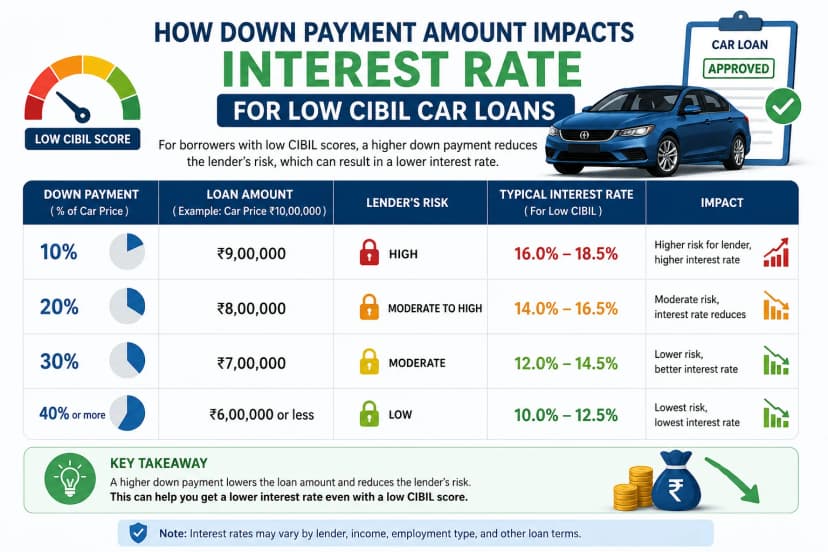 how down payment amount impacts interest rate for low cibil car loans