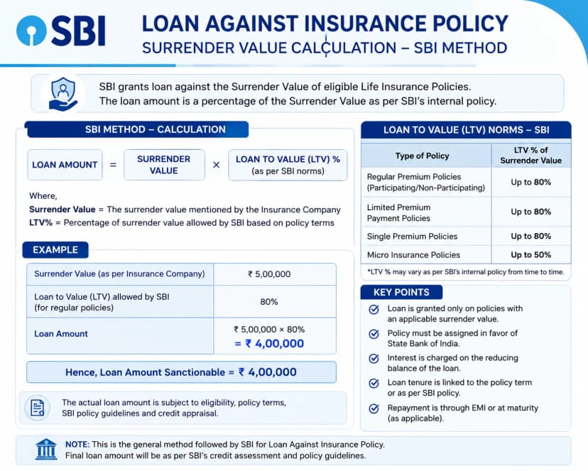  loan against insurance policy surrender value calculation sbi method