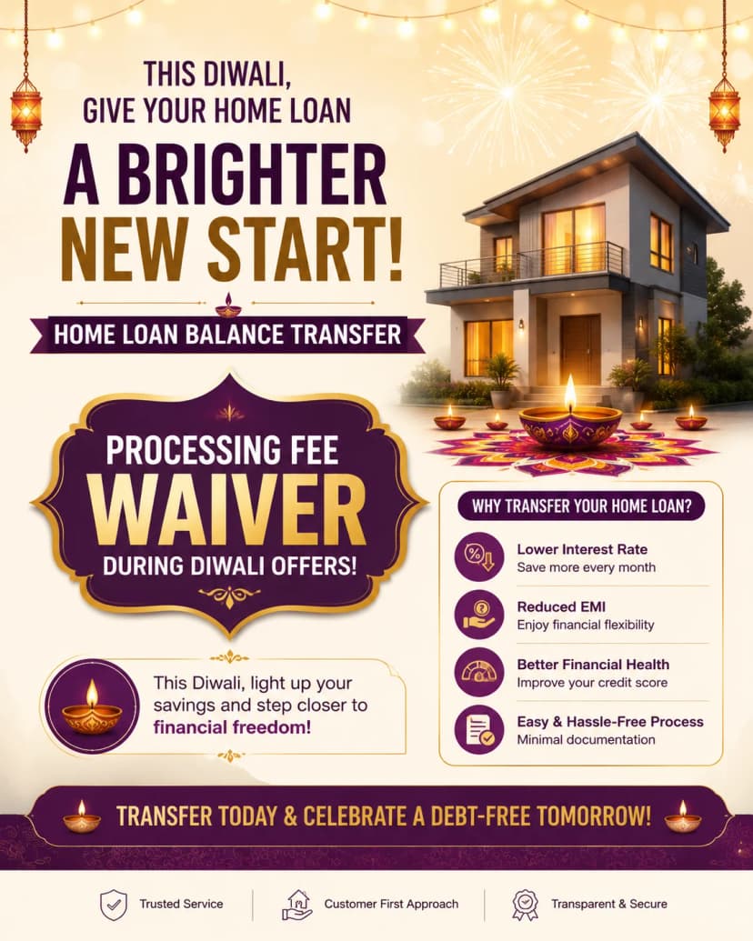 home loan balance transfer processing fee waiver during diwali offers