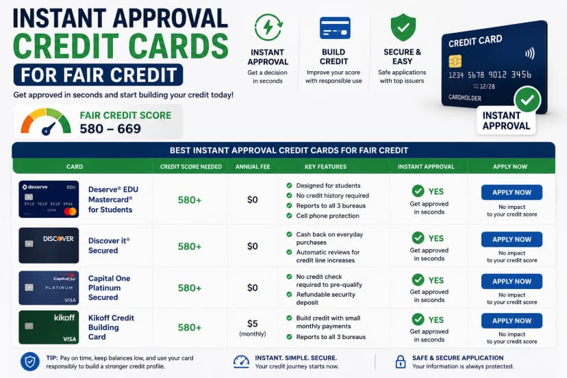 Instant approval credit card for fair credit