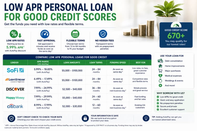 Low APR personal loan for good credit scores