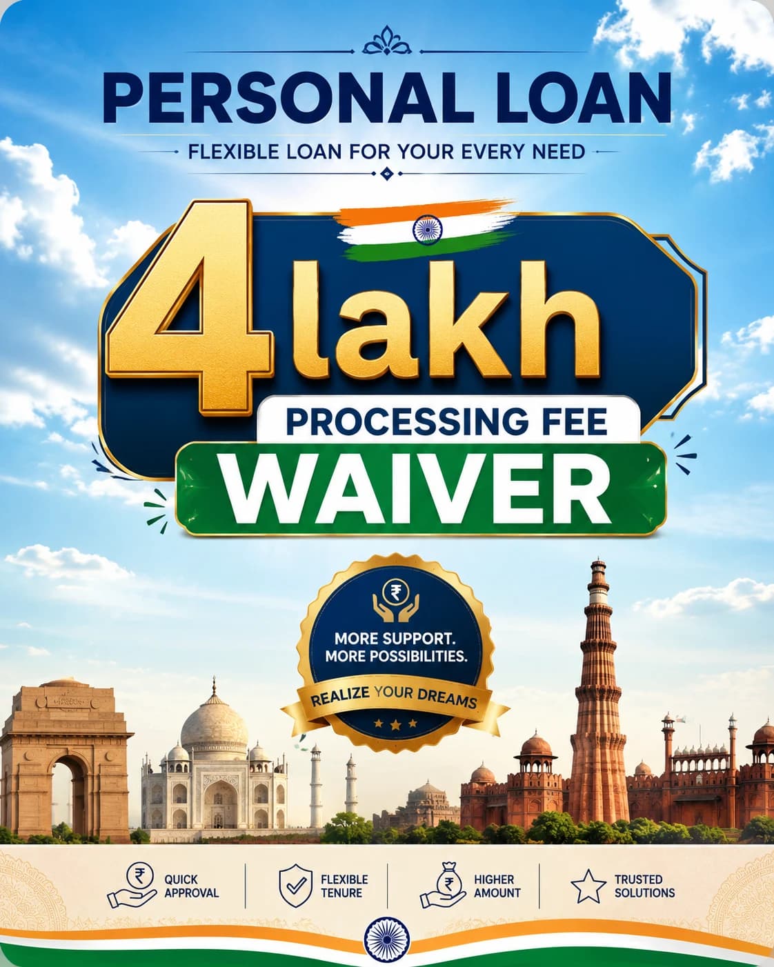 4 lakh personal loan processing fee waiver