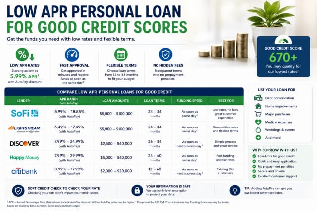 Low APR personal loan for good credit scores